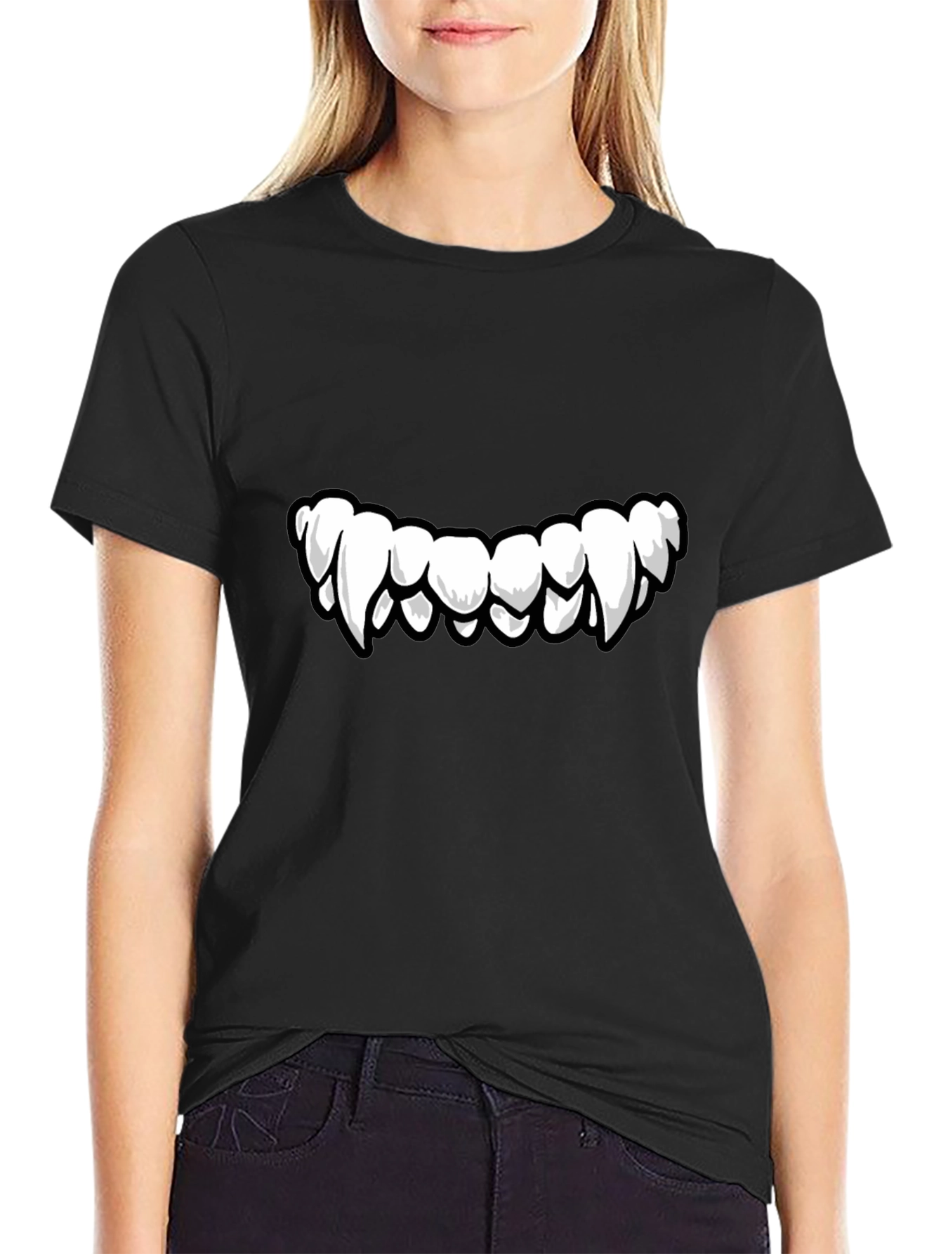 Monster Teeth Graphic Print Black T-Shirt