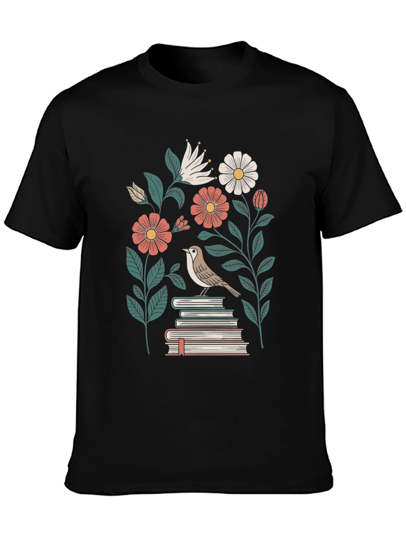 Floral Bird on Books Graphic Tee