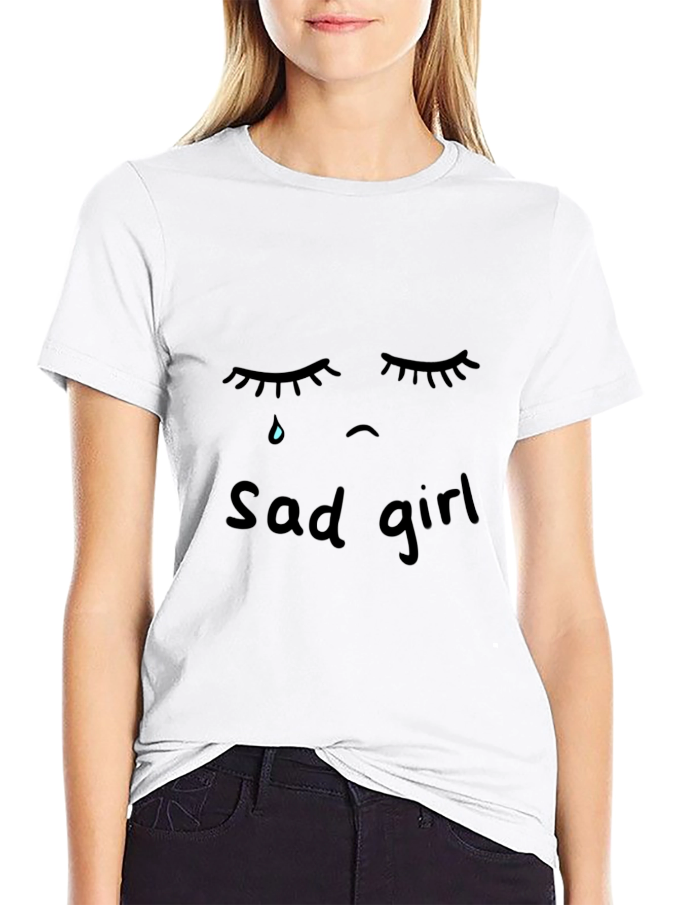 Sad Girl Graphic Black T-Shirt