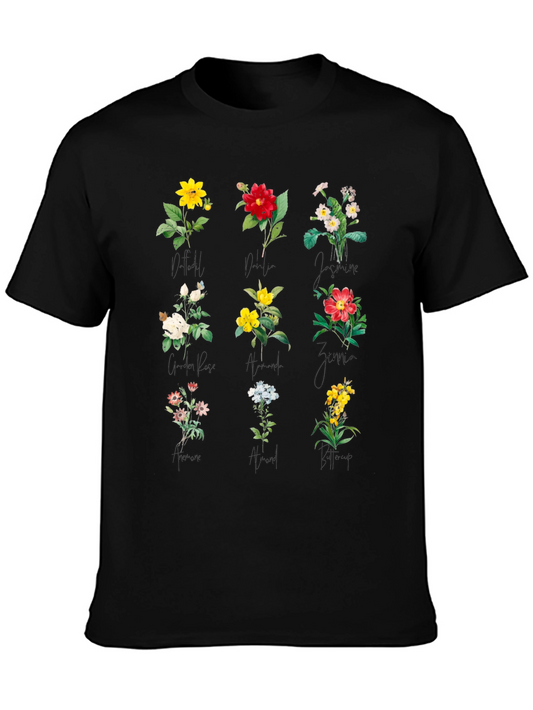 Botanical Print Black T-Shirt