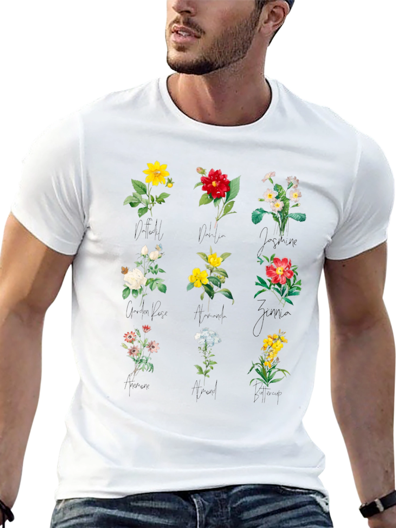 Botanical Print Black T-Shirt