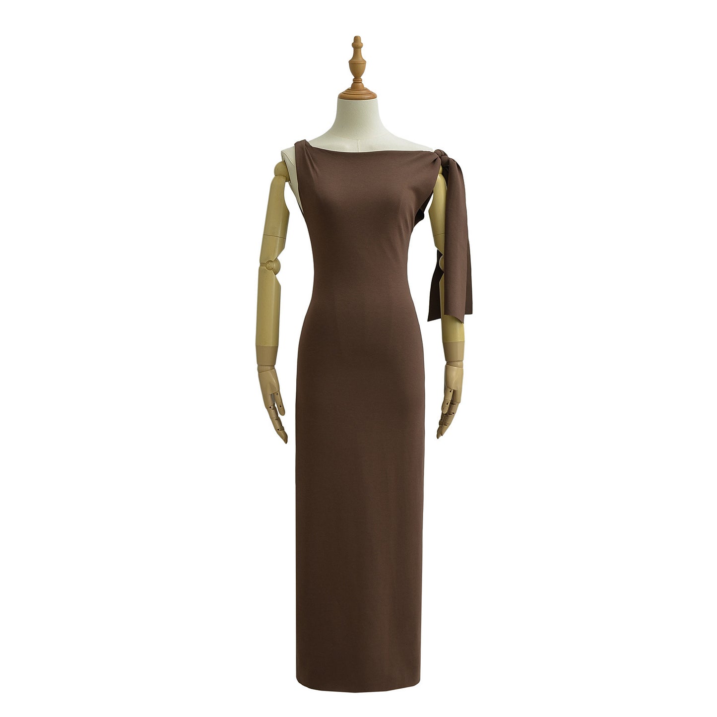 Asymmetrical sloping neckline flared sleeves off-shoulder dress