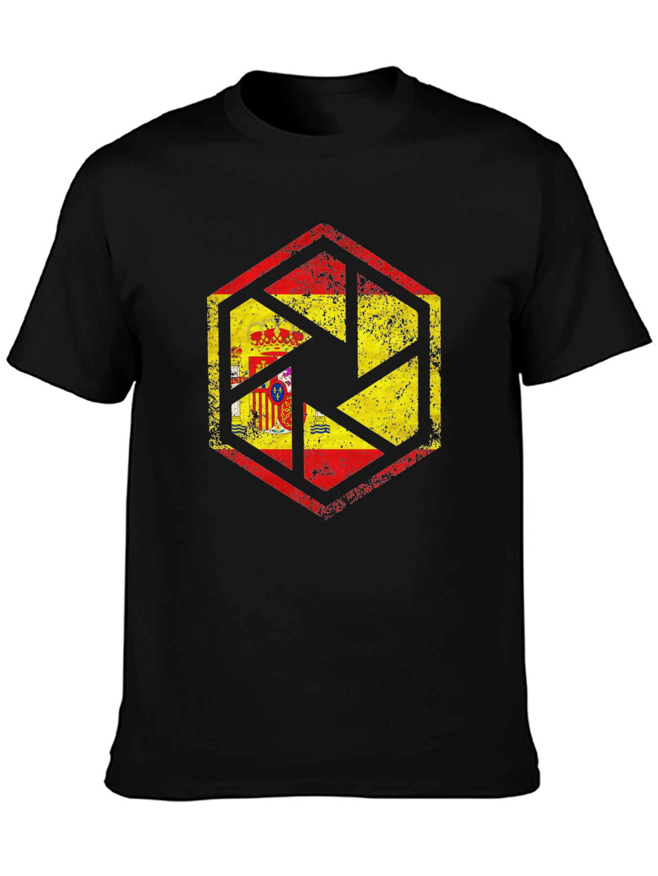 Spain Flag Camera Aperture Mens Black T-Shirt