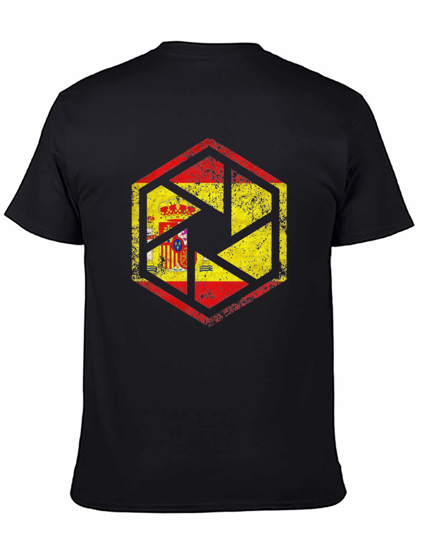 Spain Flag Camera Aperture Mens Black T-Shirt