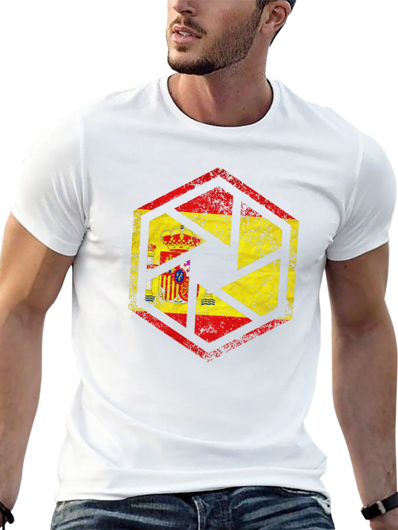 Spain Flag Camera Aperture Mens Black T-Shirt