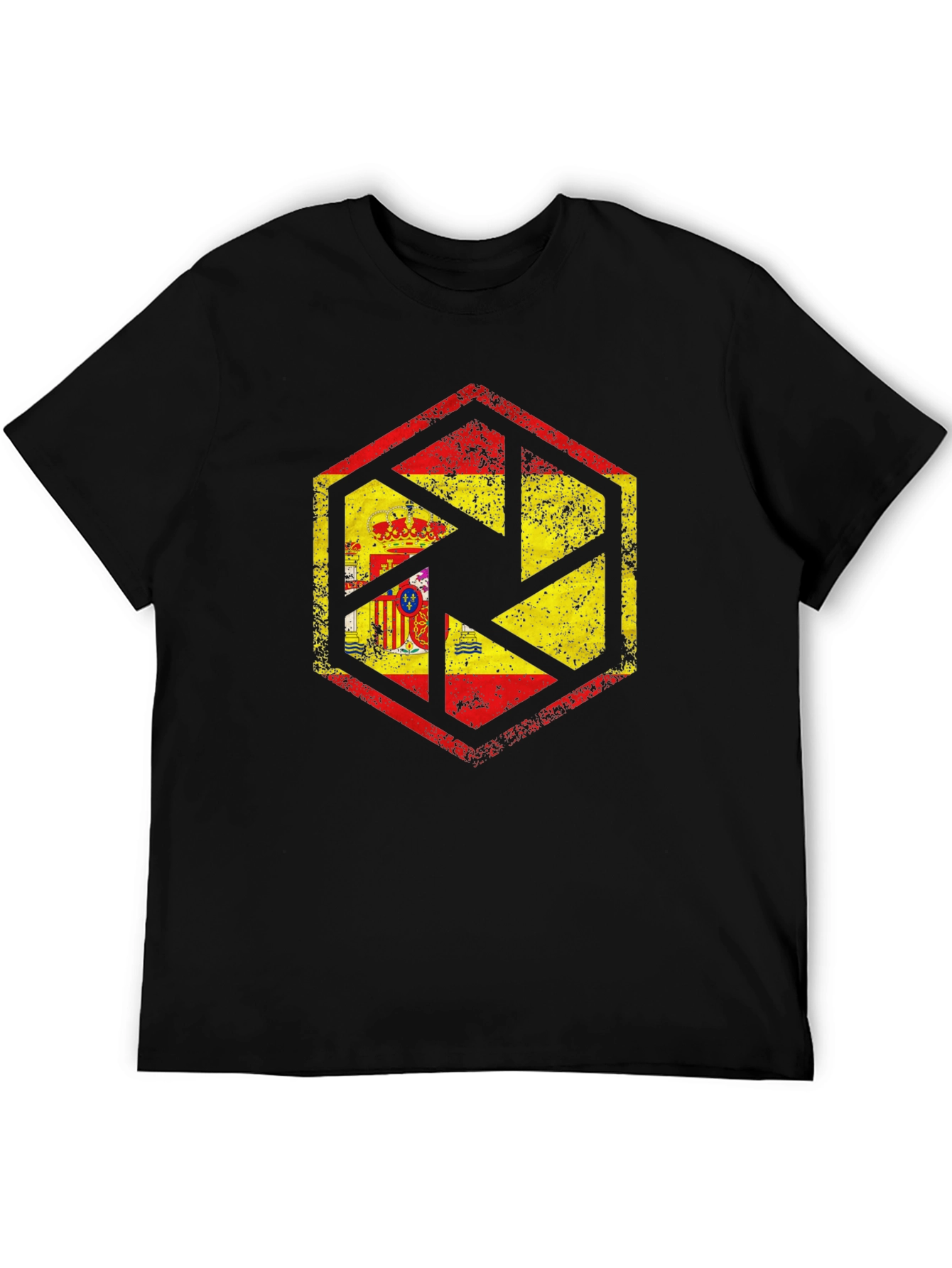 Spain Flag Camera Aperture Mens Black T-Shirt