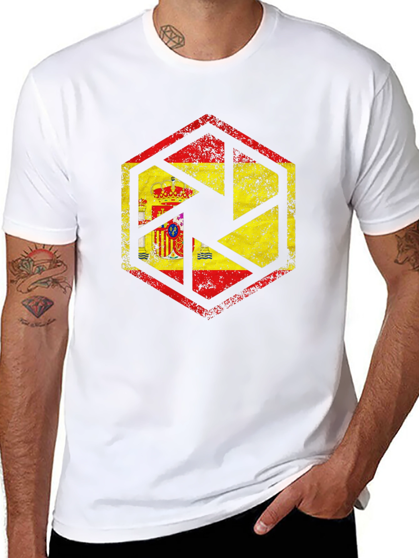 Spain Flag Camera Aperture Mens Black T-Shirt