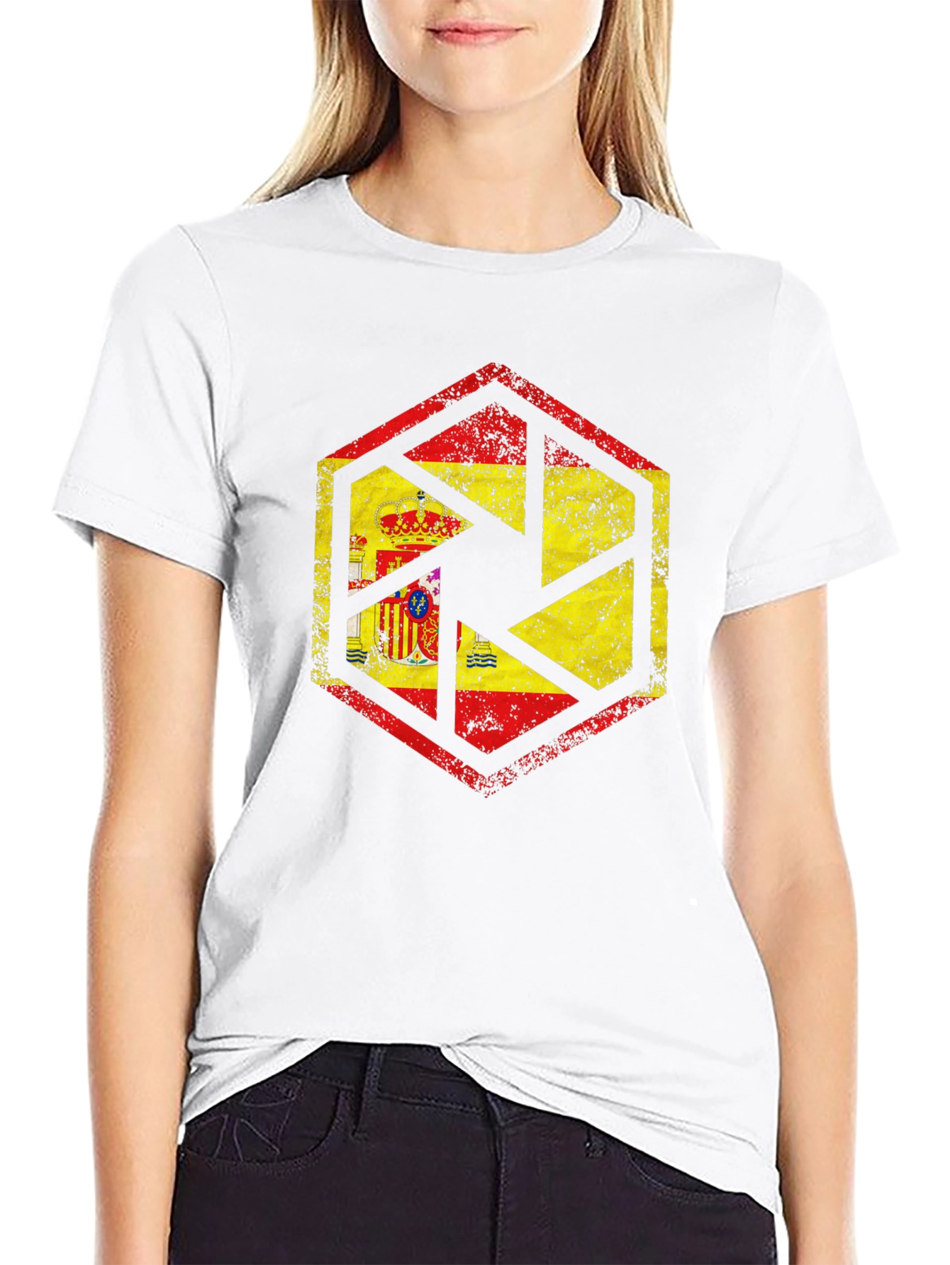 Spain Flag Camera Aperture Mens Black T-Shirt