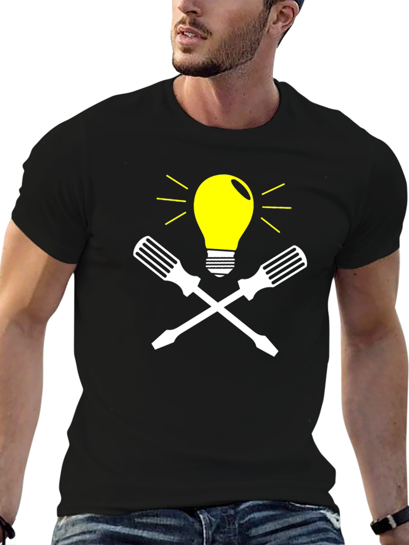 Electricians Idea T-Shirt - Lightbulb & Screwdrivers