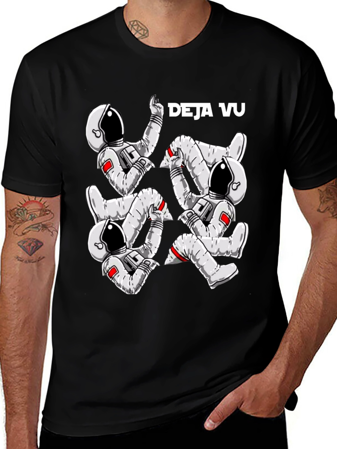 Deja Vu Astronauts Graphic T-Shirt - Trendy Space Design