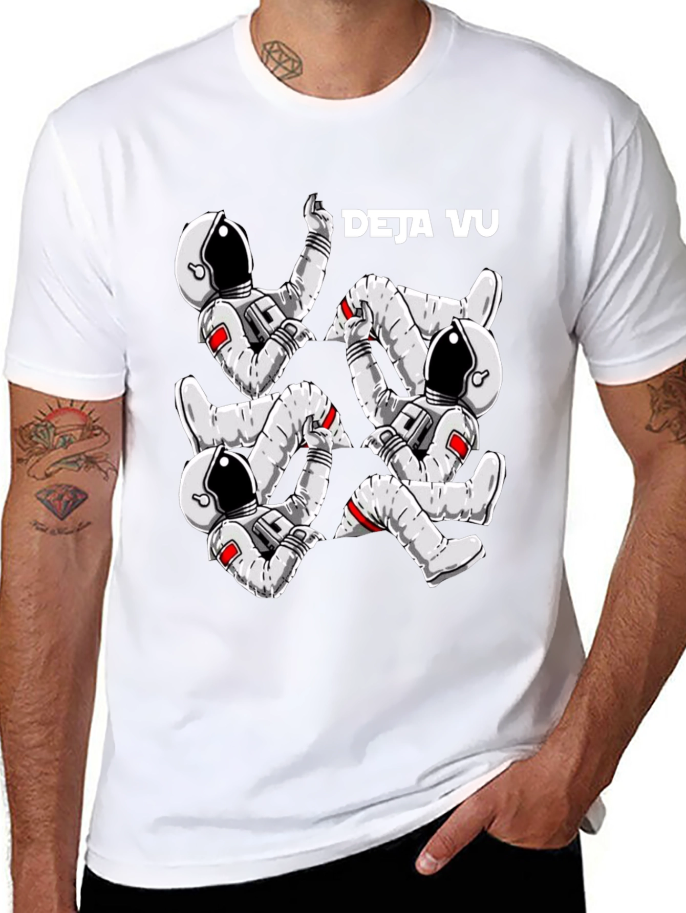Deja Vu Astronauts Graphic T-Shirt - Trendy Space Design
