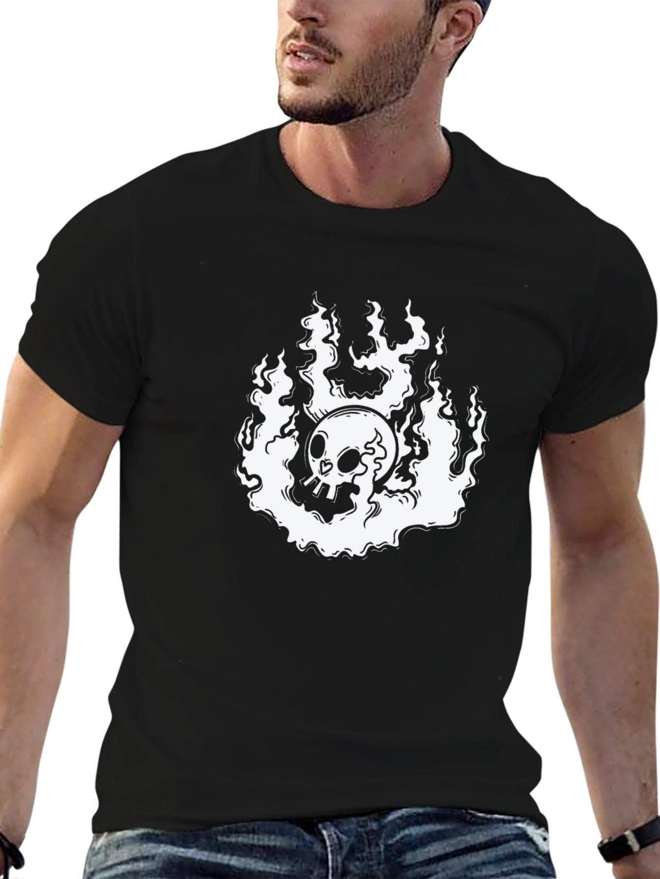 Skull in Flames Black Graphic Tee