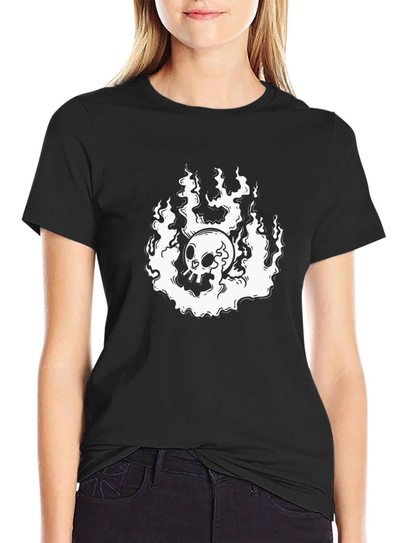 Skull in Flames Black Graphic Tee