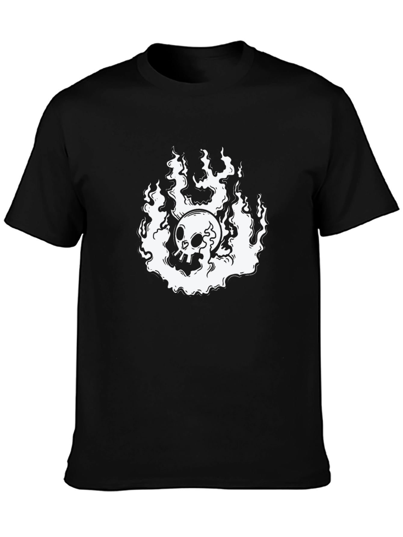 Skull in Flames Black Graphic Tee