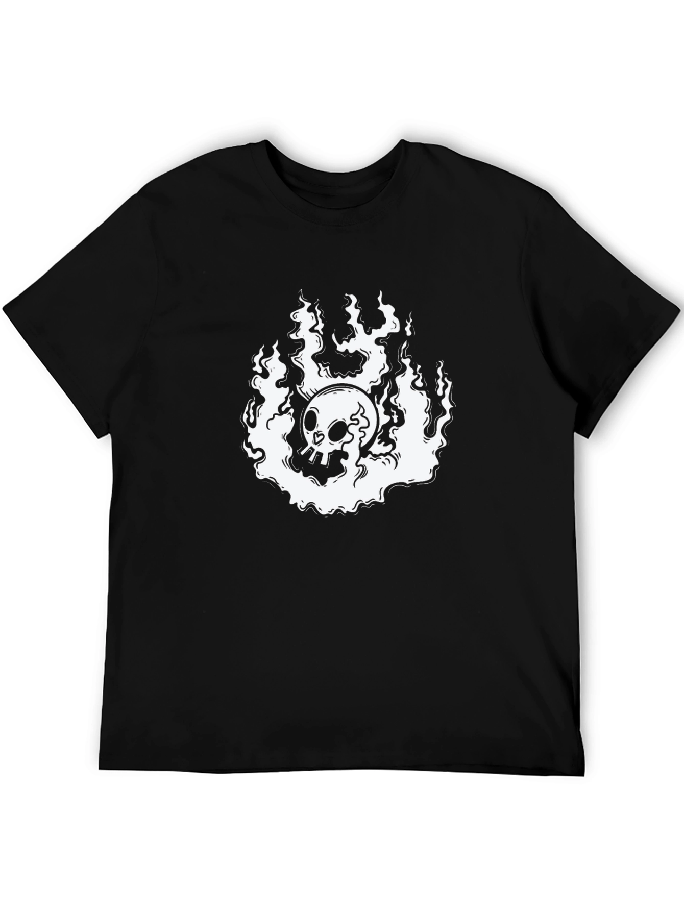 Skull in Flames Black Graphic Tee