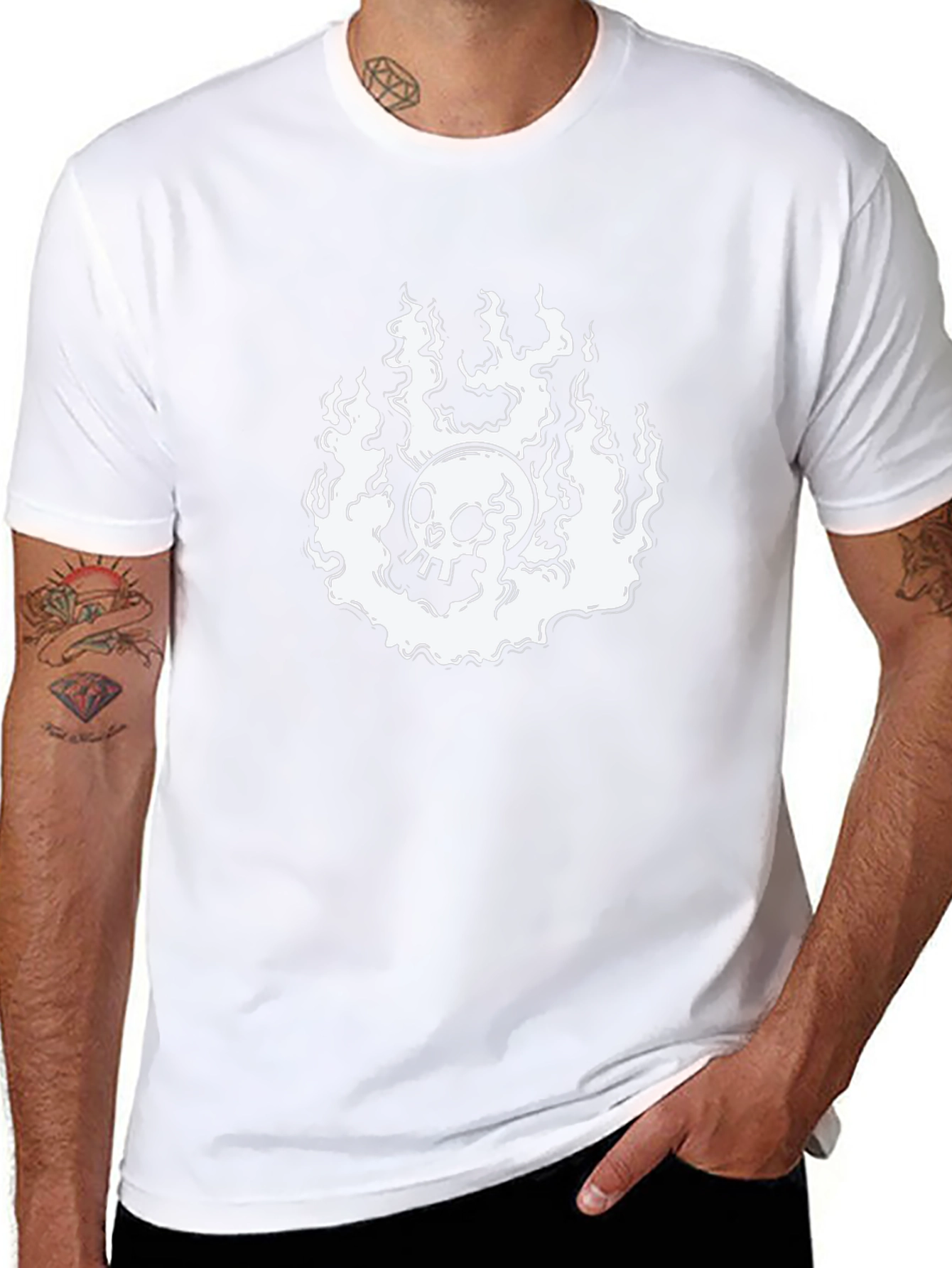 Skull in Flames Black Graphic Tee