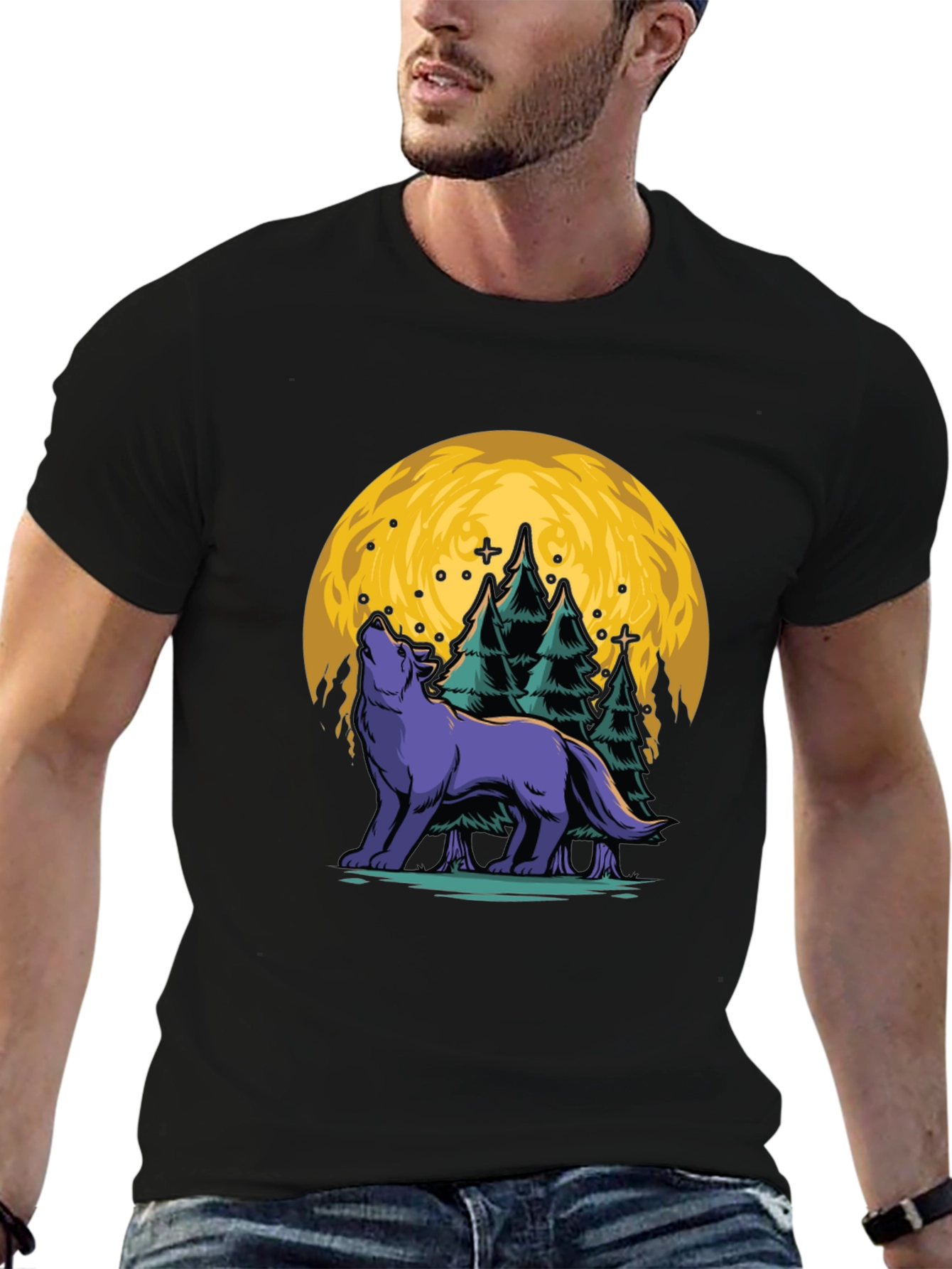 Wolf Moon Graphic Tee - Black Cotton T-Shirt