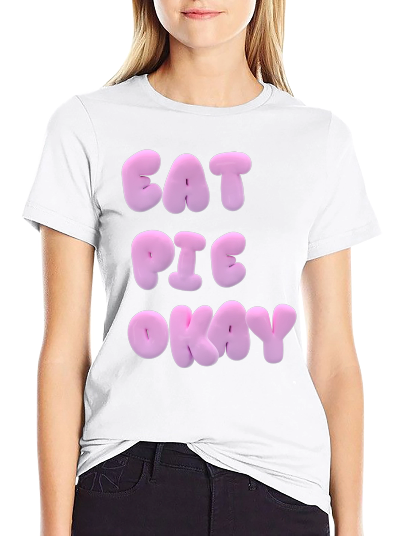 Eat Pie Okay Black Cotton T-Shirt