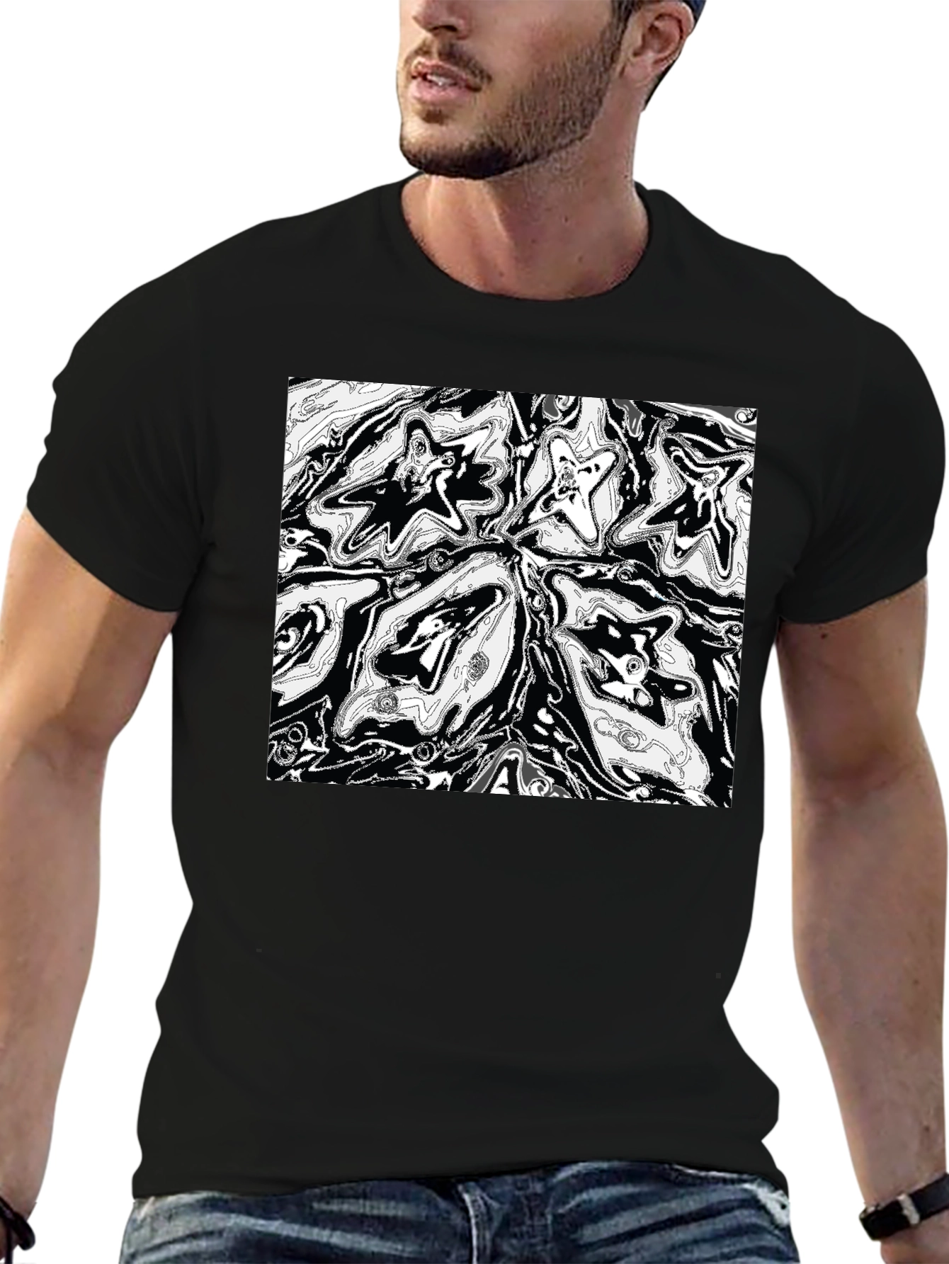 Abstract Starburst Graphic Print Black T-Shirt