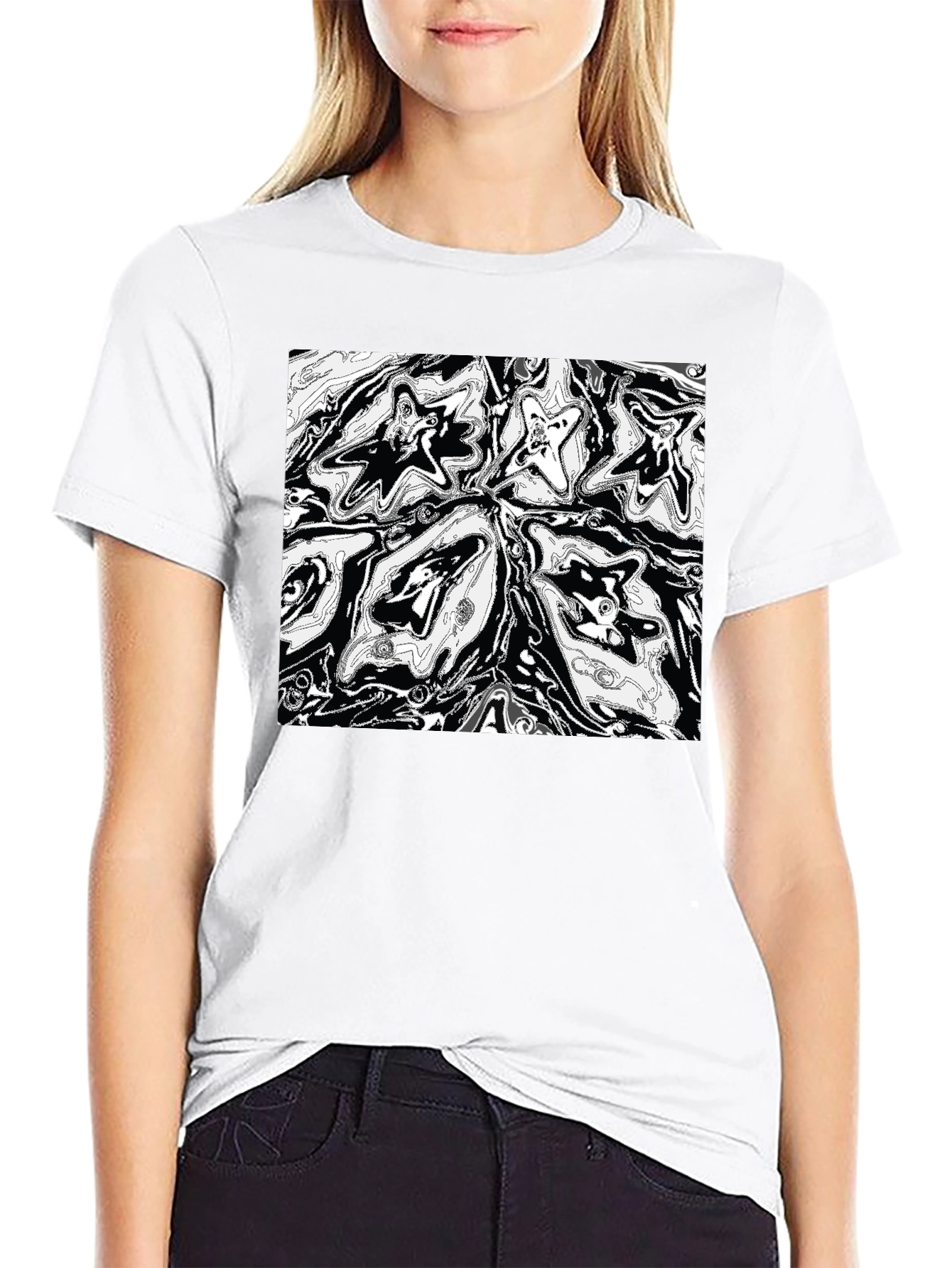 Abstract Starburst Graphic Print Black T-Shirt