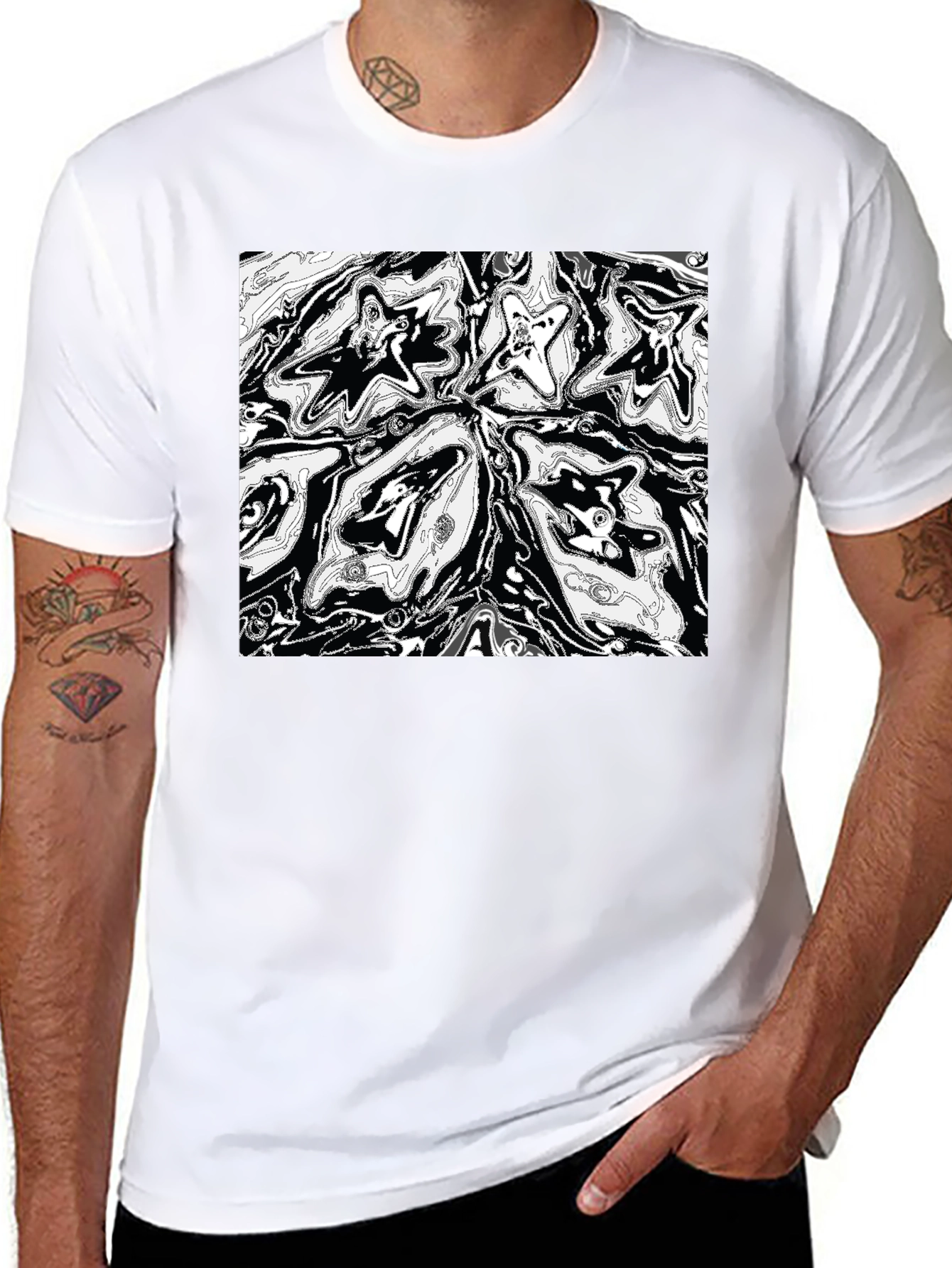 Abstract Starburst Graphic Print Black T-Shirt