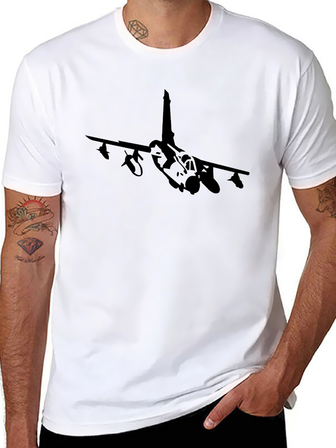 Jet Fighter Graphic Tee - Black Stylish Mens Fit