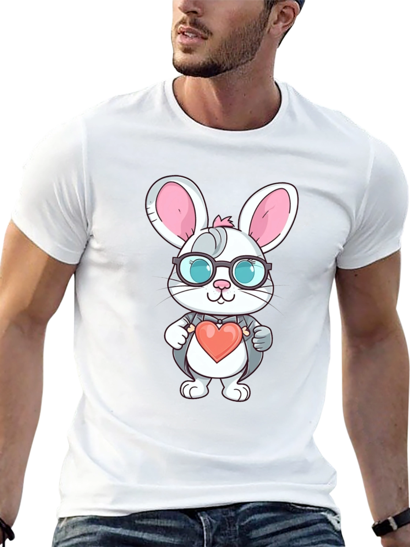 Cute Bunny Heart Valentines Black T-Shirt
