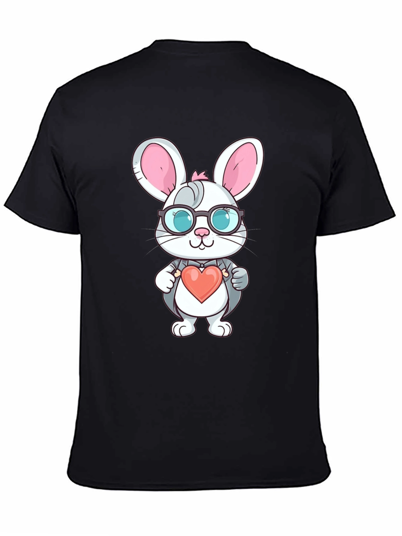 Cute Bunny Heart Valentines Black T-Shirt