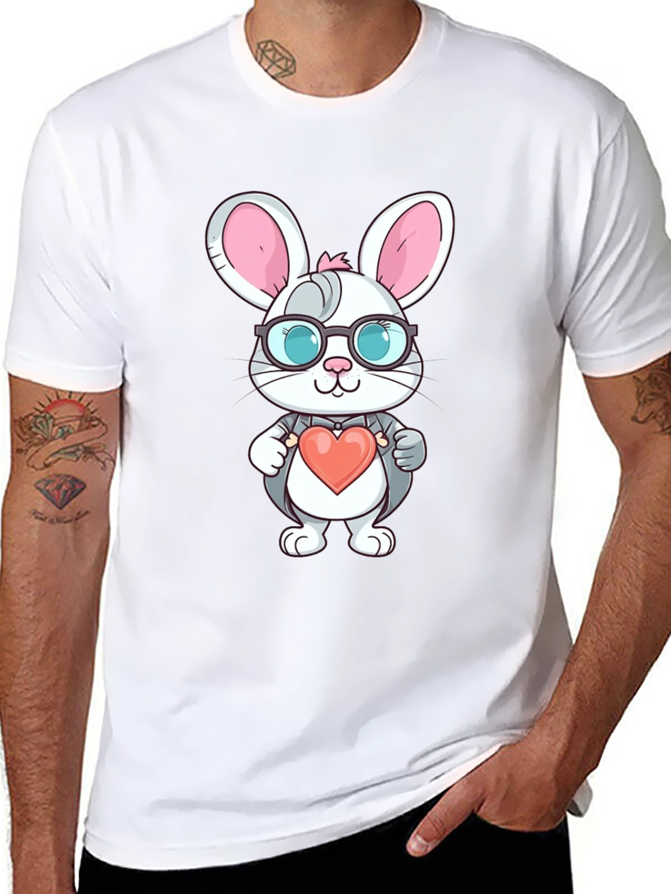 Cute Bunny Heart Valentines Black T-Shirt