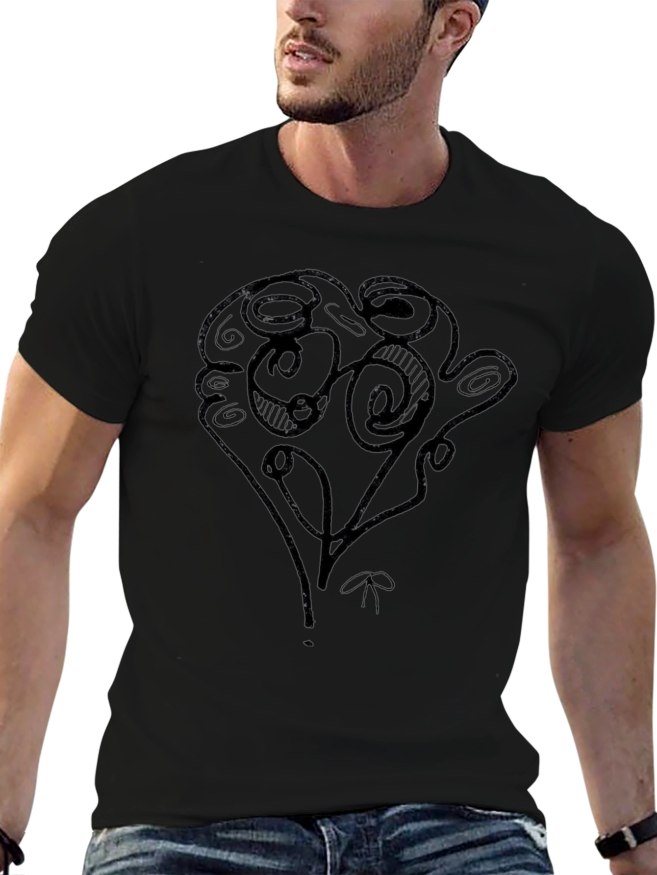 Abstract Scribble Art Black T-Shirt