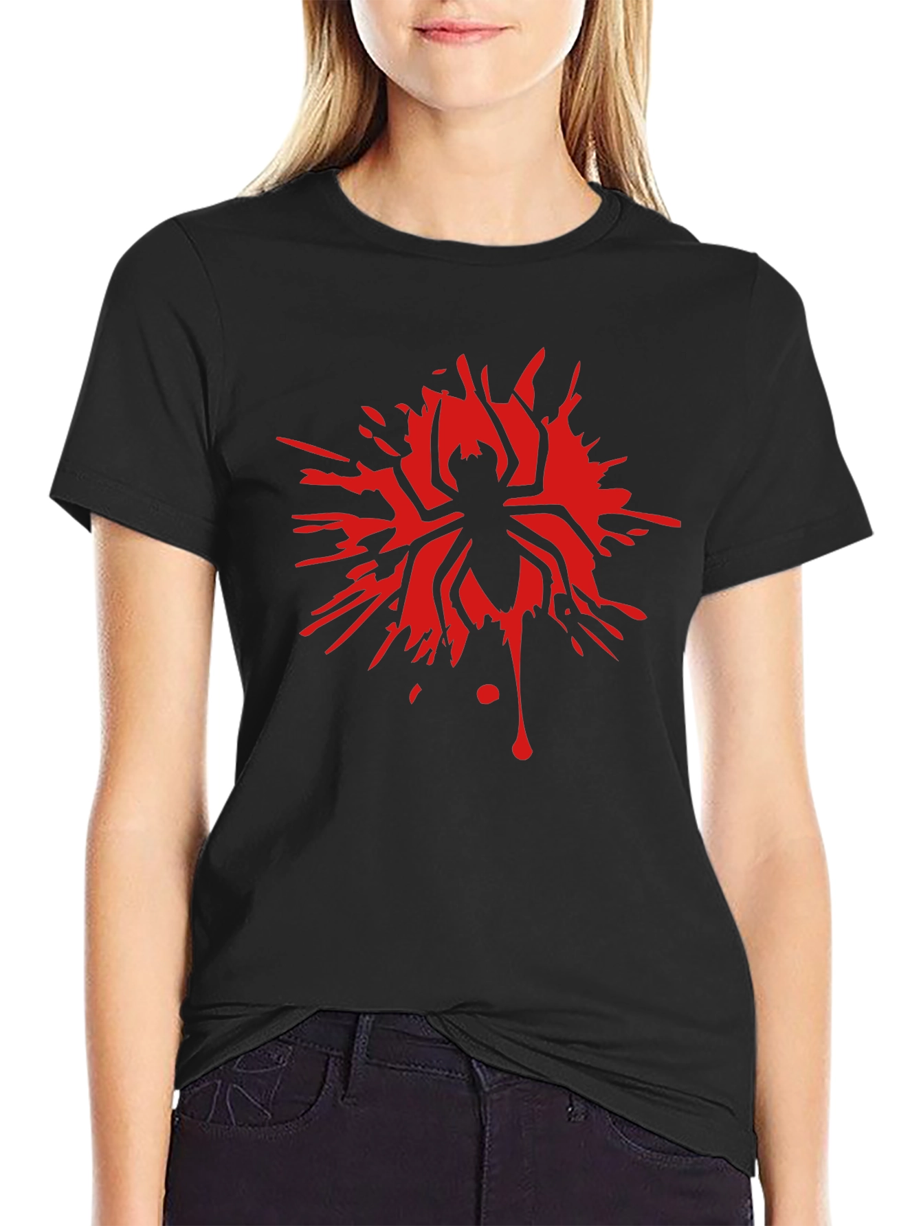 Red Spider Splash Graphic Black T-Shirt