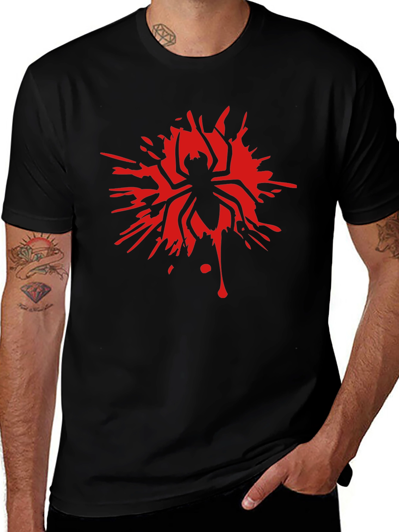 Red Spider Splash Graphic Black T-Shirt