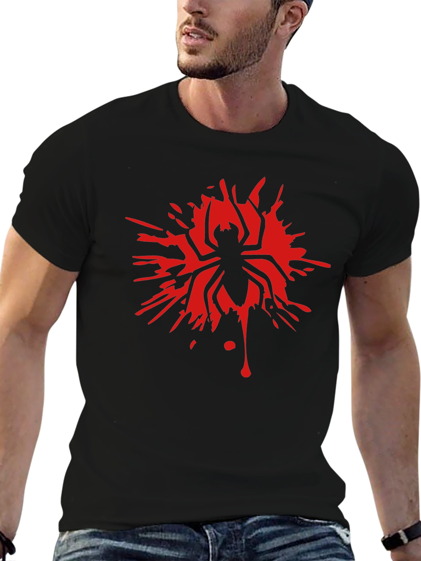 Red Spider Splash Graphic Black T-Shirt