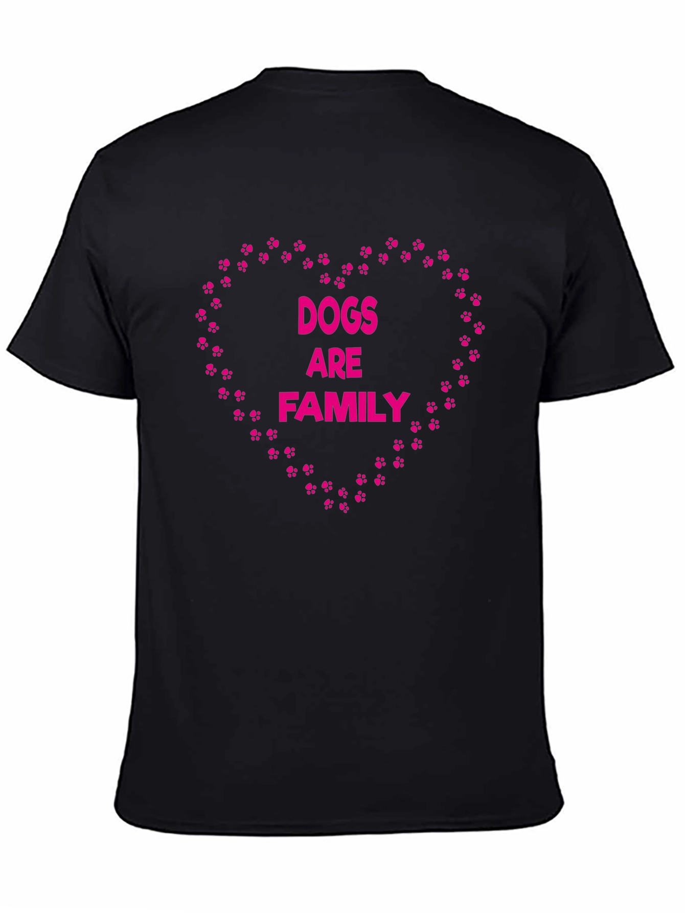 Dogs Are Family Paw Print Heart Black T-Shirt