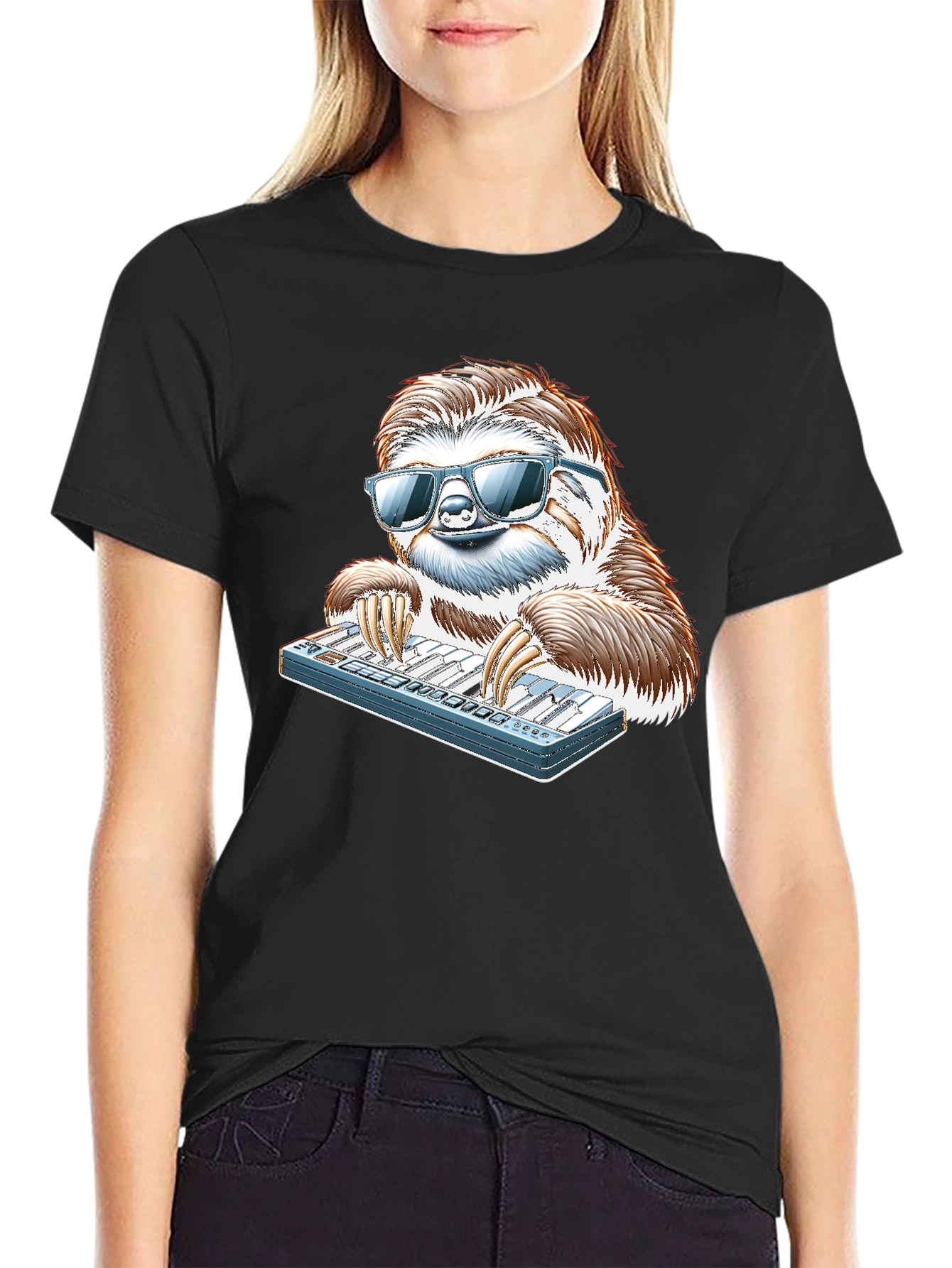 Cool Sloth Keyboardist Graphic Tee