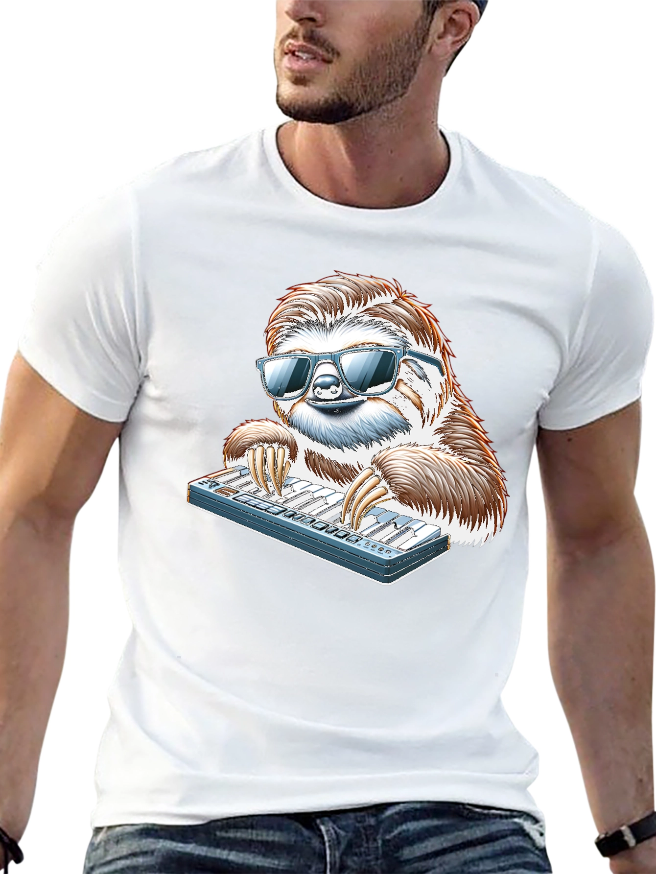 Cool Sloth Keyboardist Graphic Tee