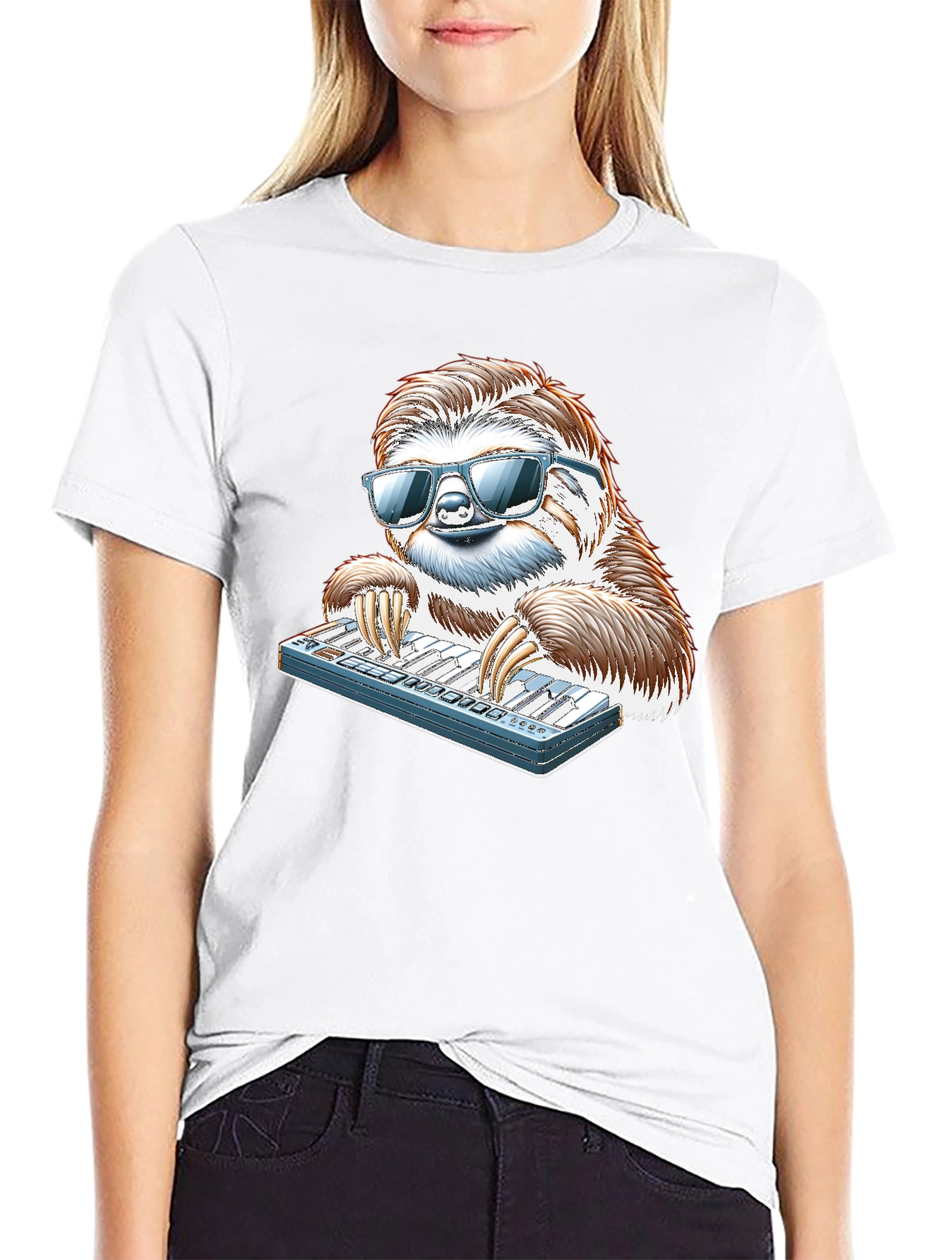 Cool Sloth Keyboardist Graphic Tee