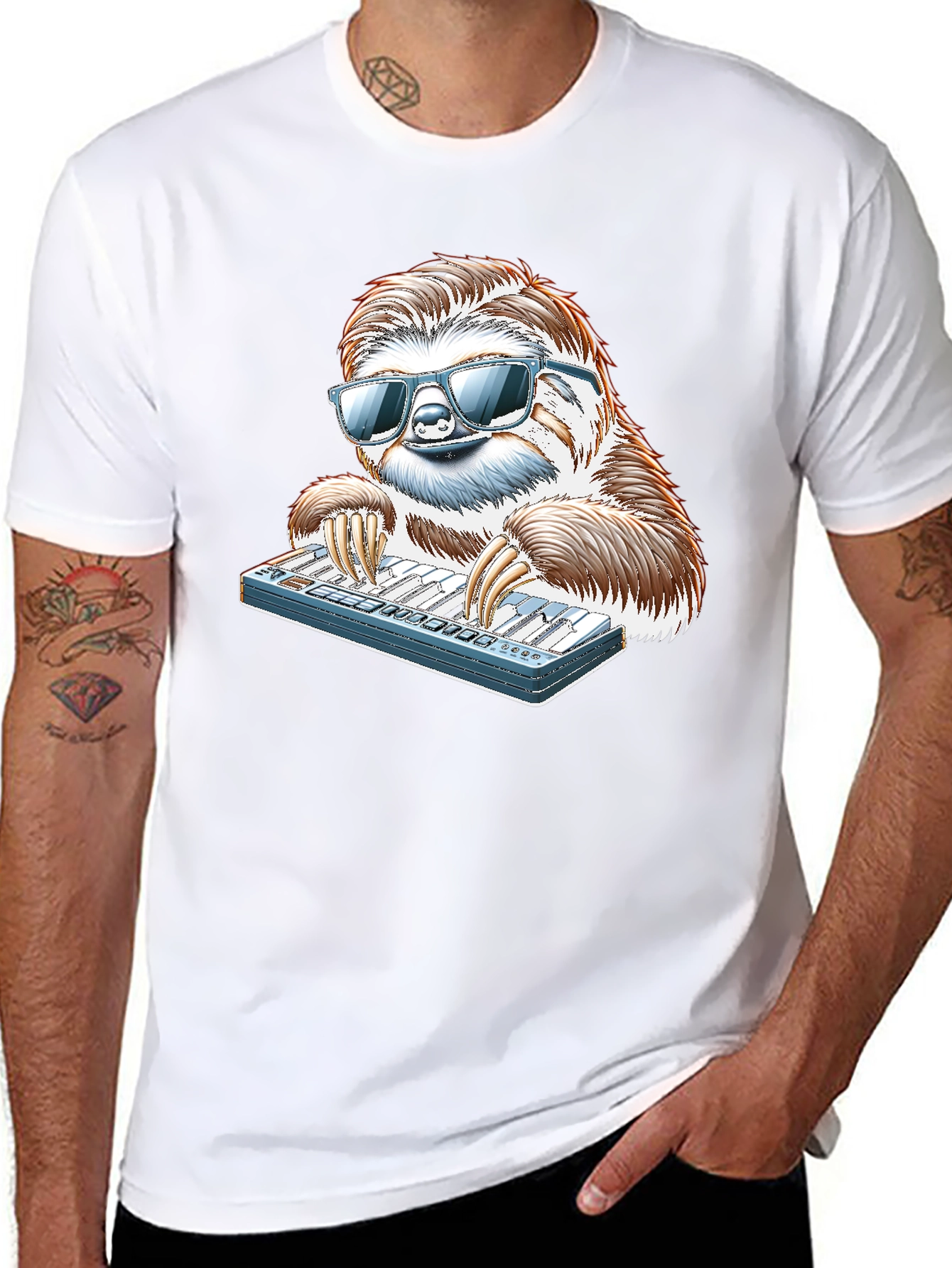 Cool Sloth Keyboardist Graphic Tee