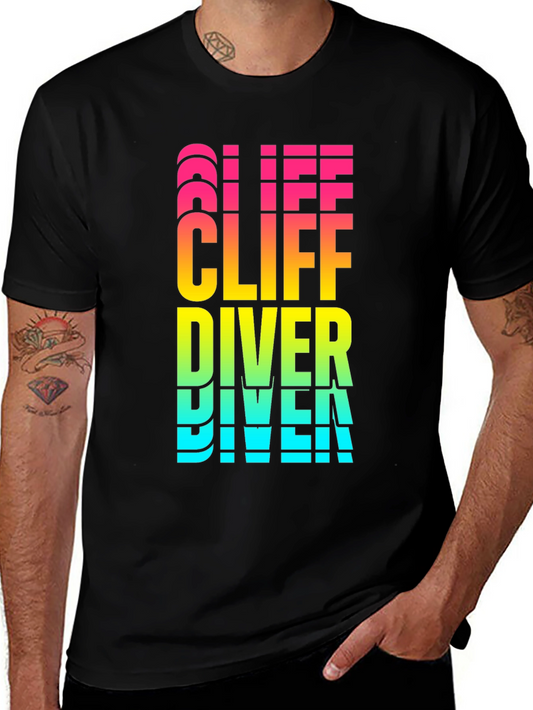 Cliff Diver Graphic Tee - Bold Retro Style Black T-Shirt