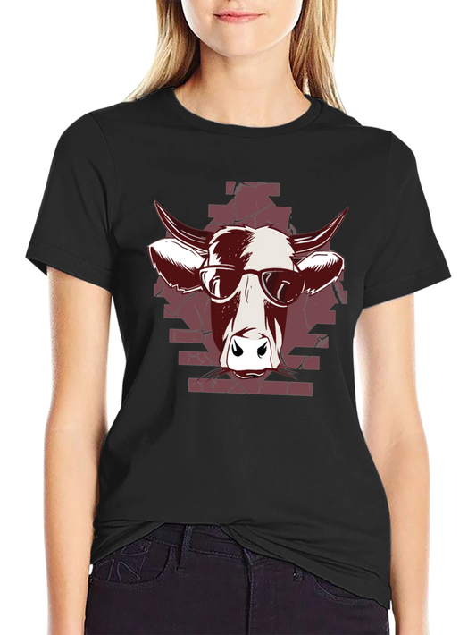 Cool Cow Graphic Tee - Black Cotton T-Shirt