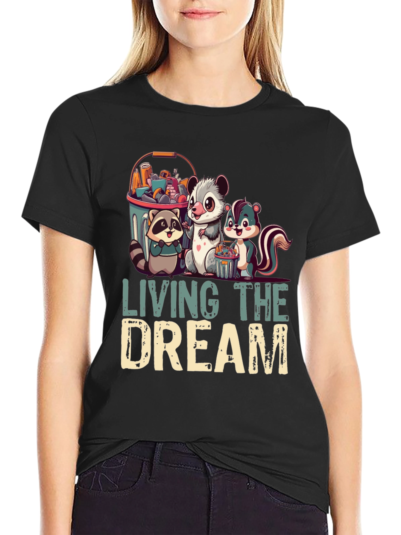 Living the Dream T-Shirt - Raccoon Opossum Skunk