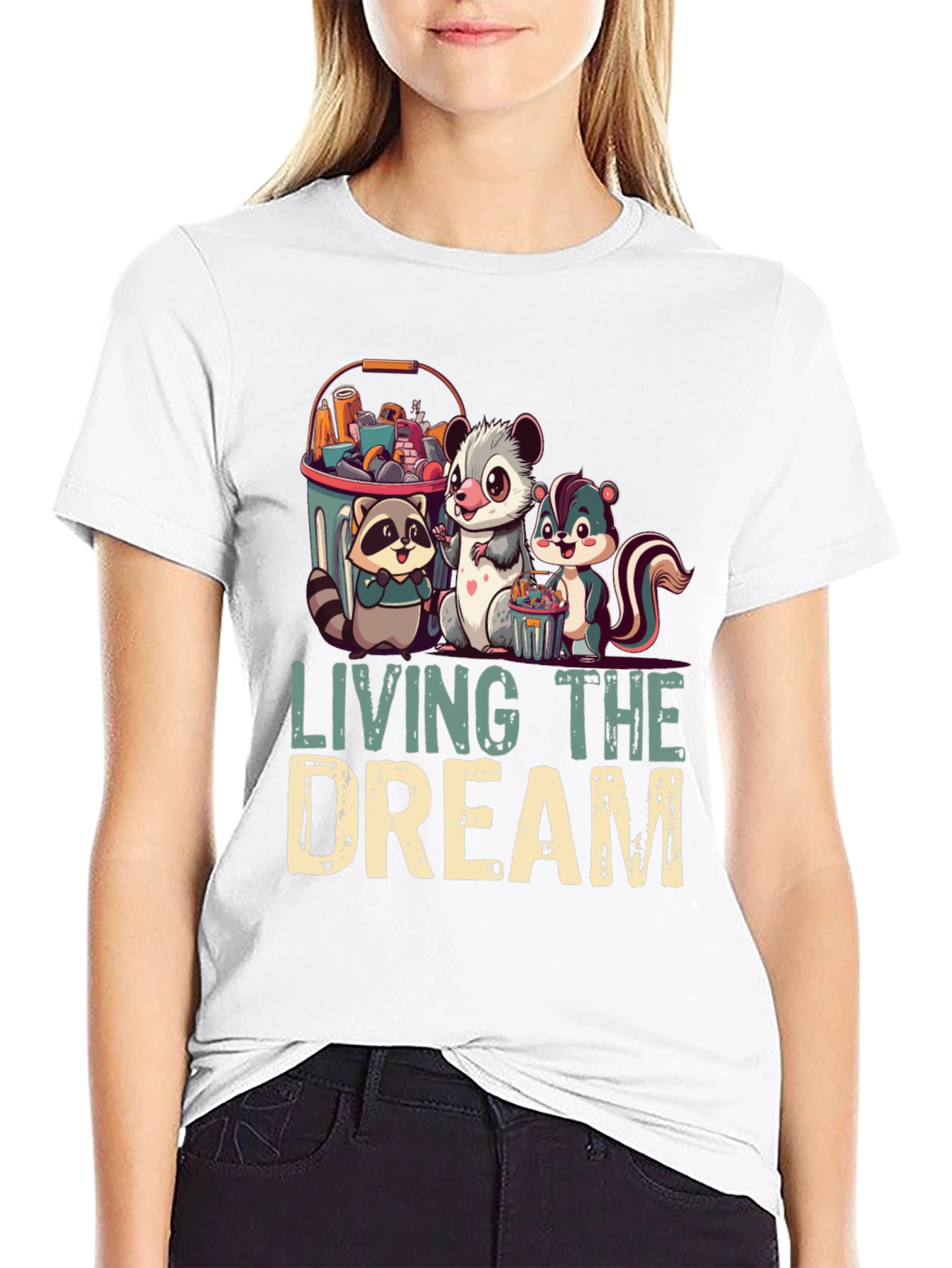Living the Dream T-Shirt - Raccoon Opossum Skunk