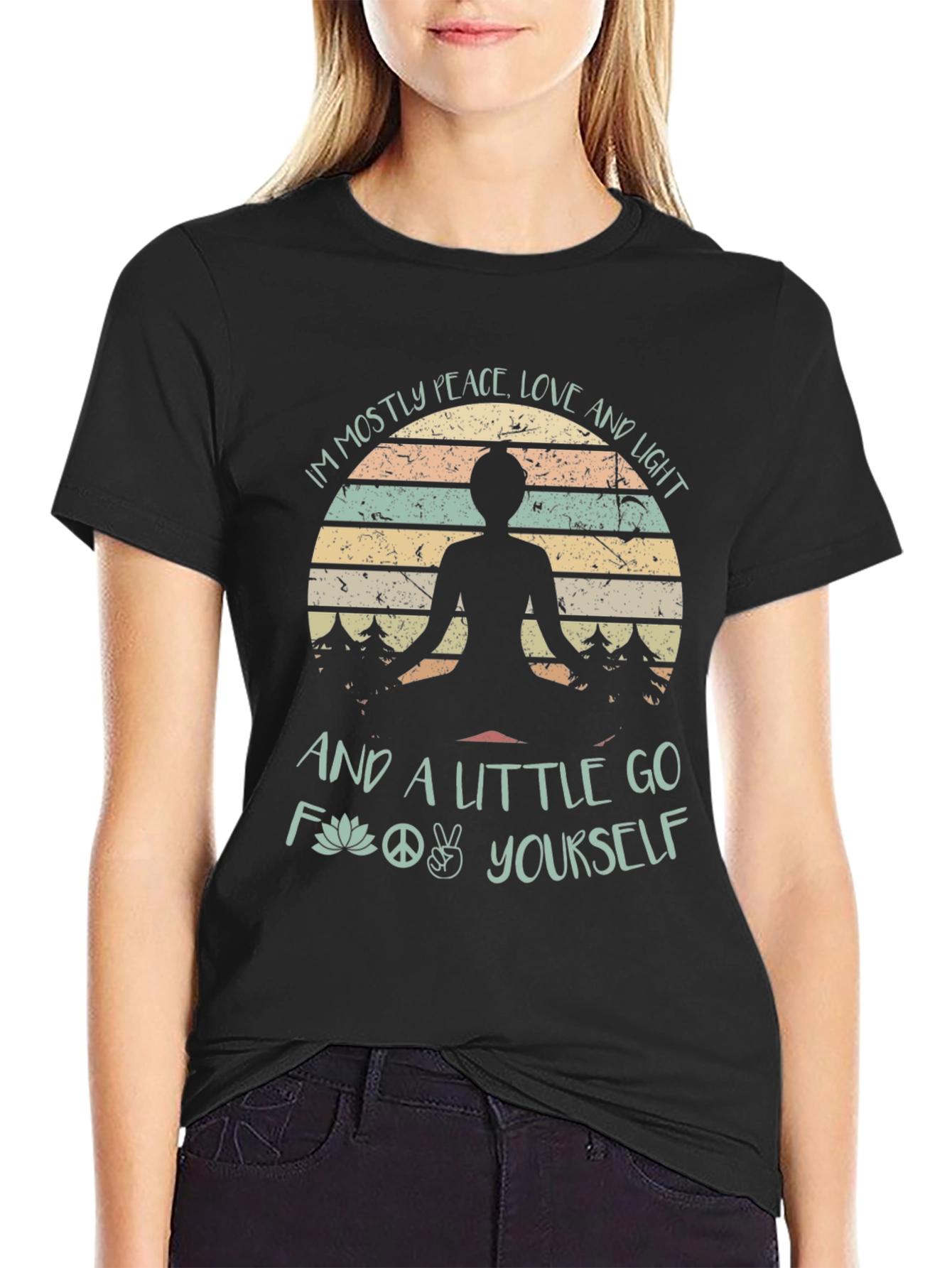 Peace Love Light T-Shirt - Yoga Lotus Design