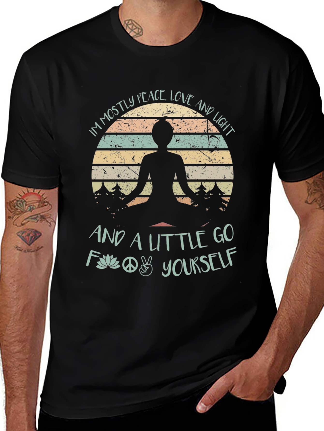Peace Love Light T-Shirt - Yoga Lotus Design