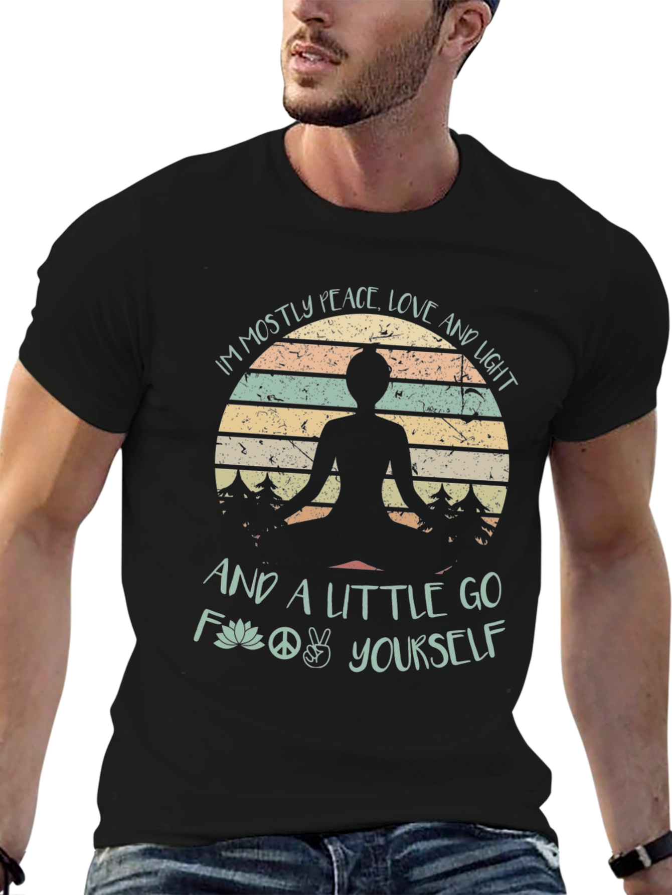 Peace Love Light T-Shirt - Yoga Lotus Design