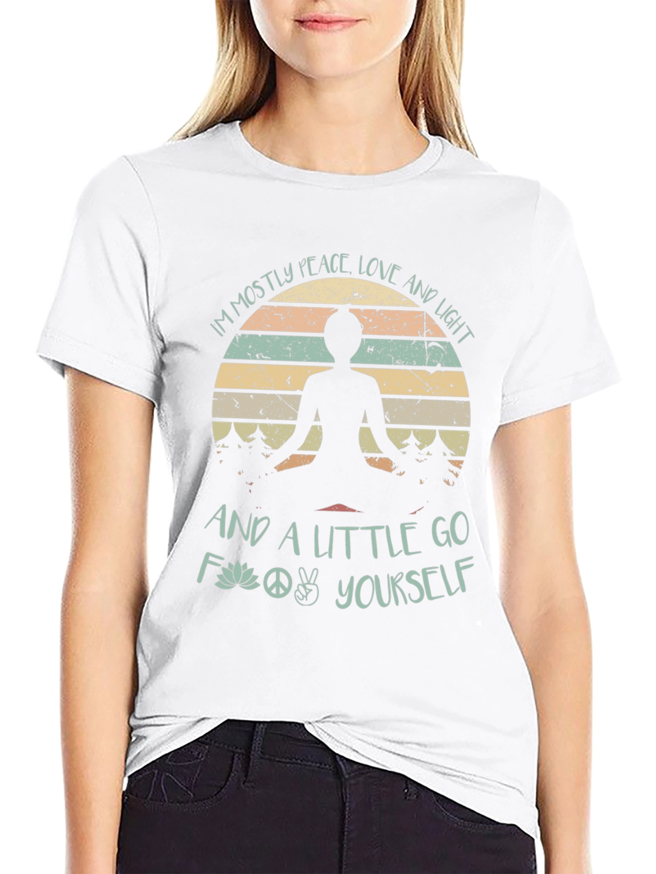 Peace Love Light T-Shirt - Yoga Lotus Design