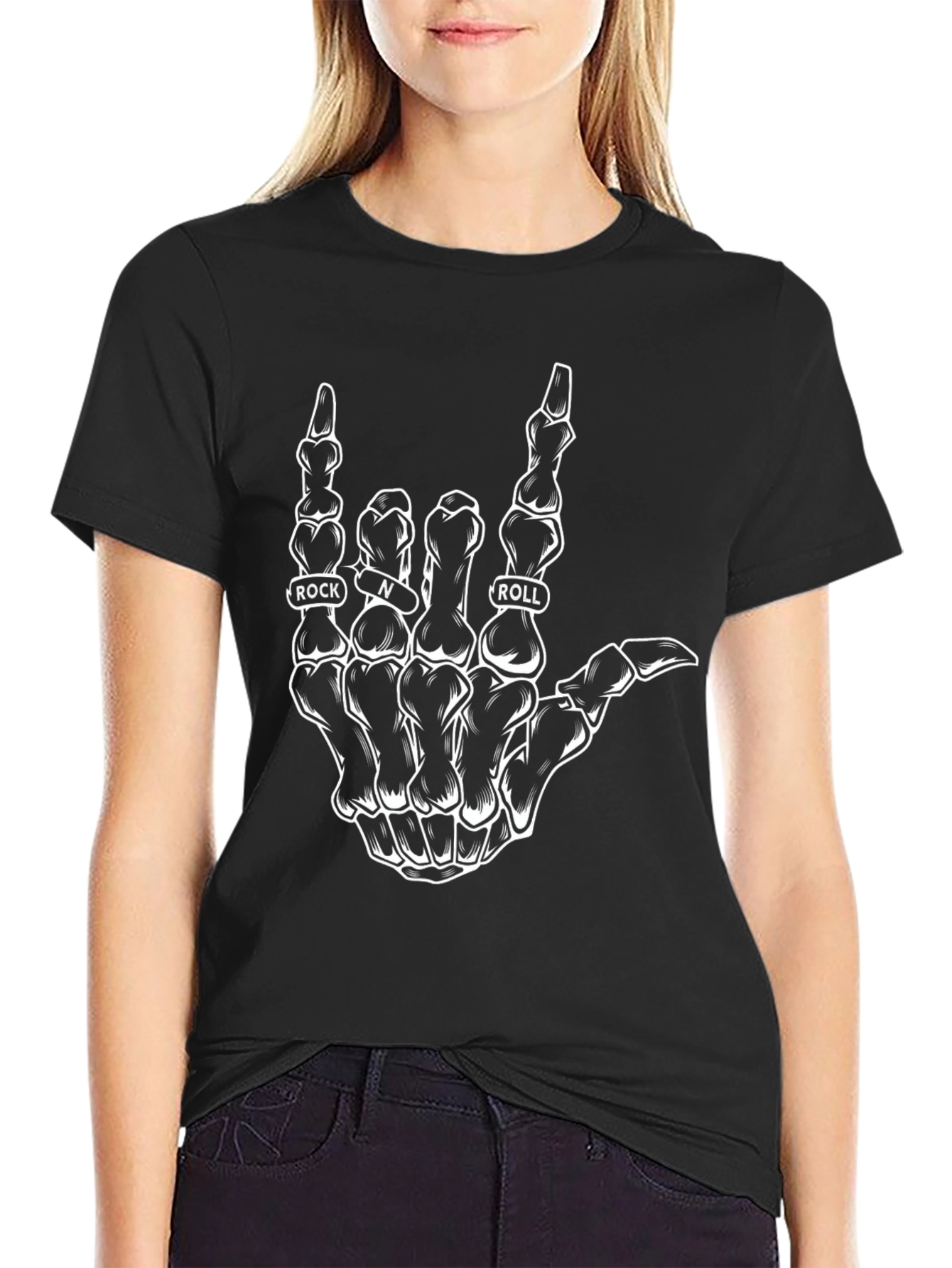 Rock and Roll Skeleton Hand Graphic Tee