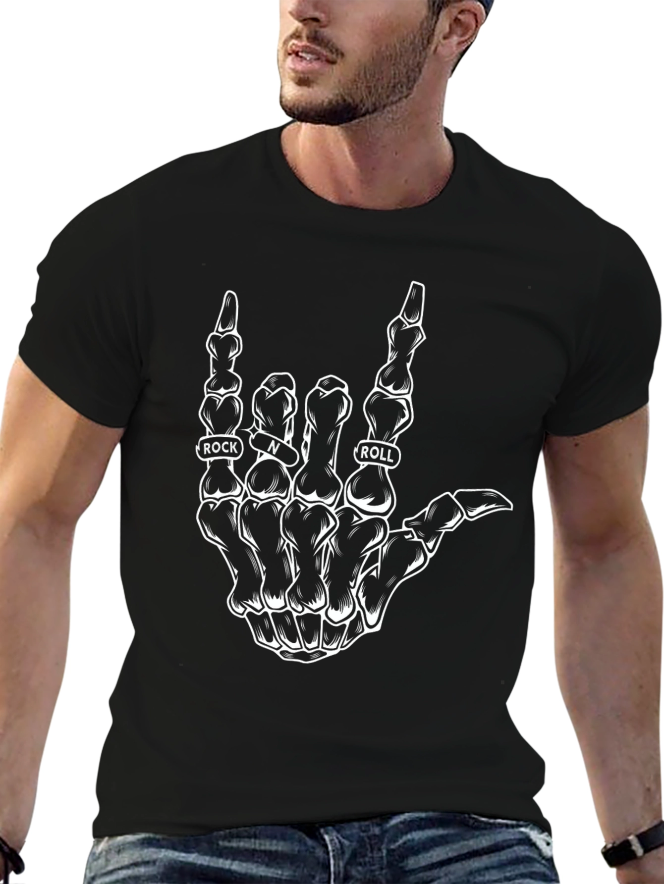 Rock and Roll Skeleton Hand Graphic Tee