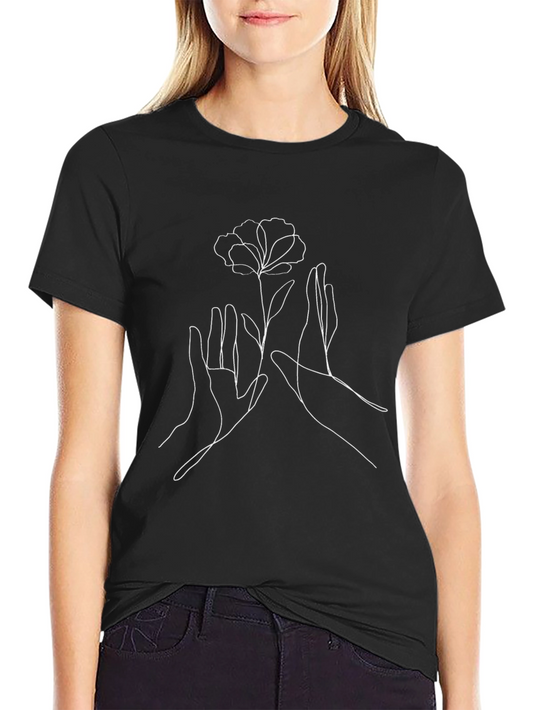 Minimalist Hands & Flower Graphic T-Shirt