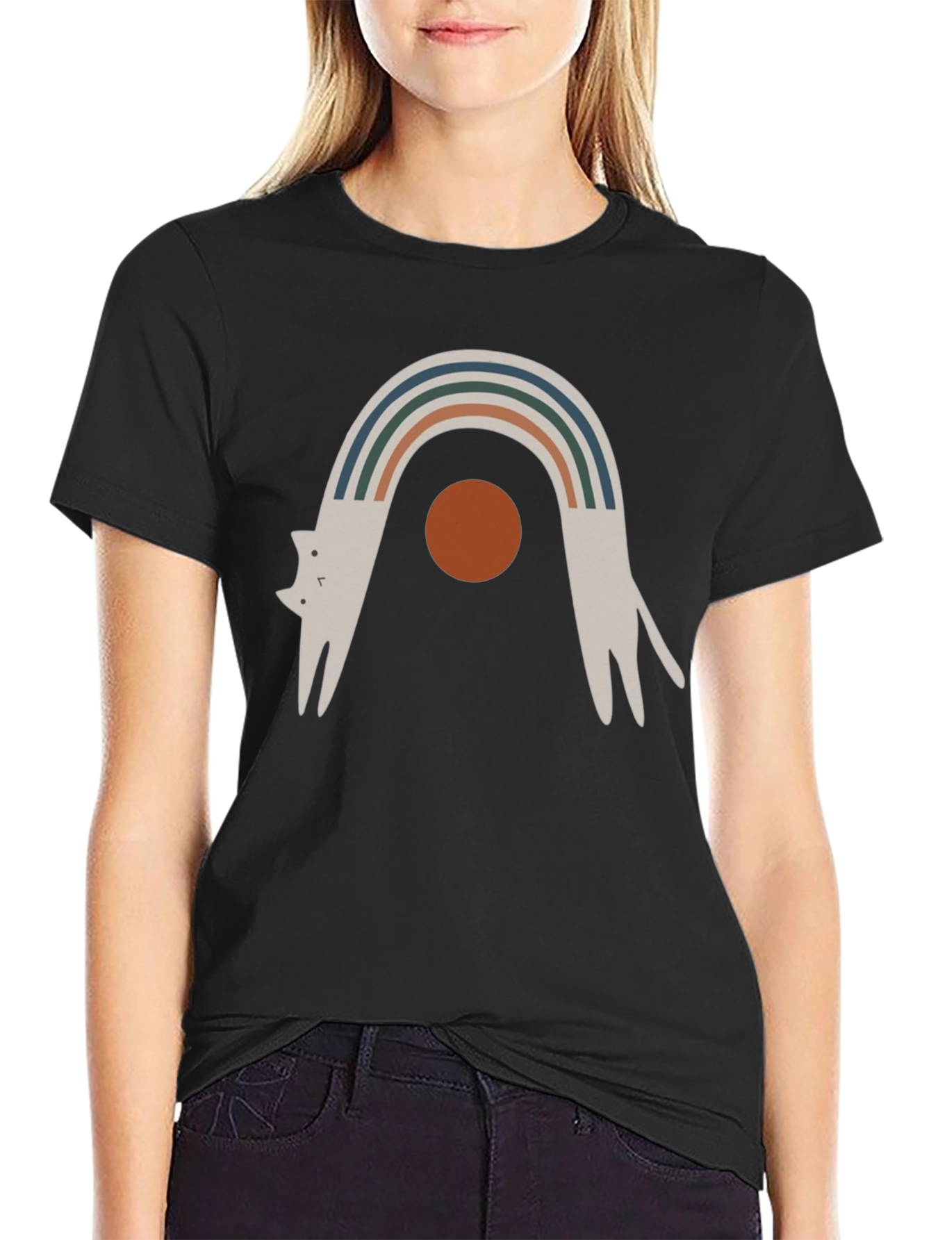 Arched Cat Graphic Tee - Black